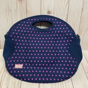 Built Spicy Relish Neoprene Lunch Bag Adjustable Strap Washable Blue Pink Dot
